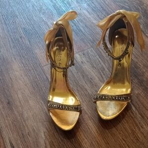 Cinderella Gold Stiletto Heels with Rhinestone Embellishments